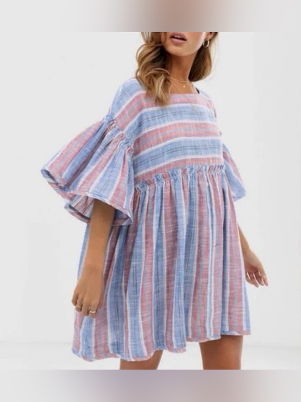 Free People Blue & Pink Striped Mini Dress